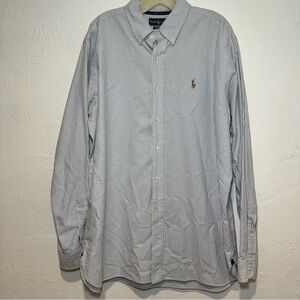 Ralph Lauren Men's White and Blue Striped Shirt